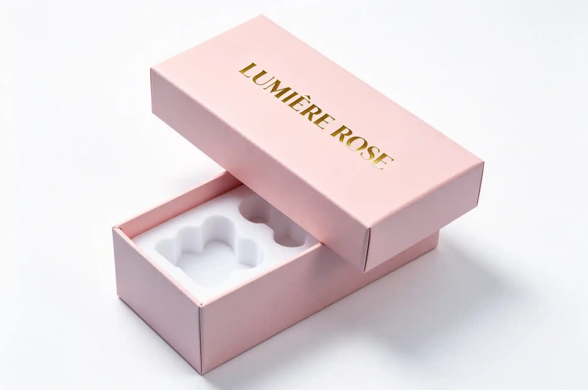 Custom fitted packaging insert holding a product configuration
