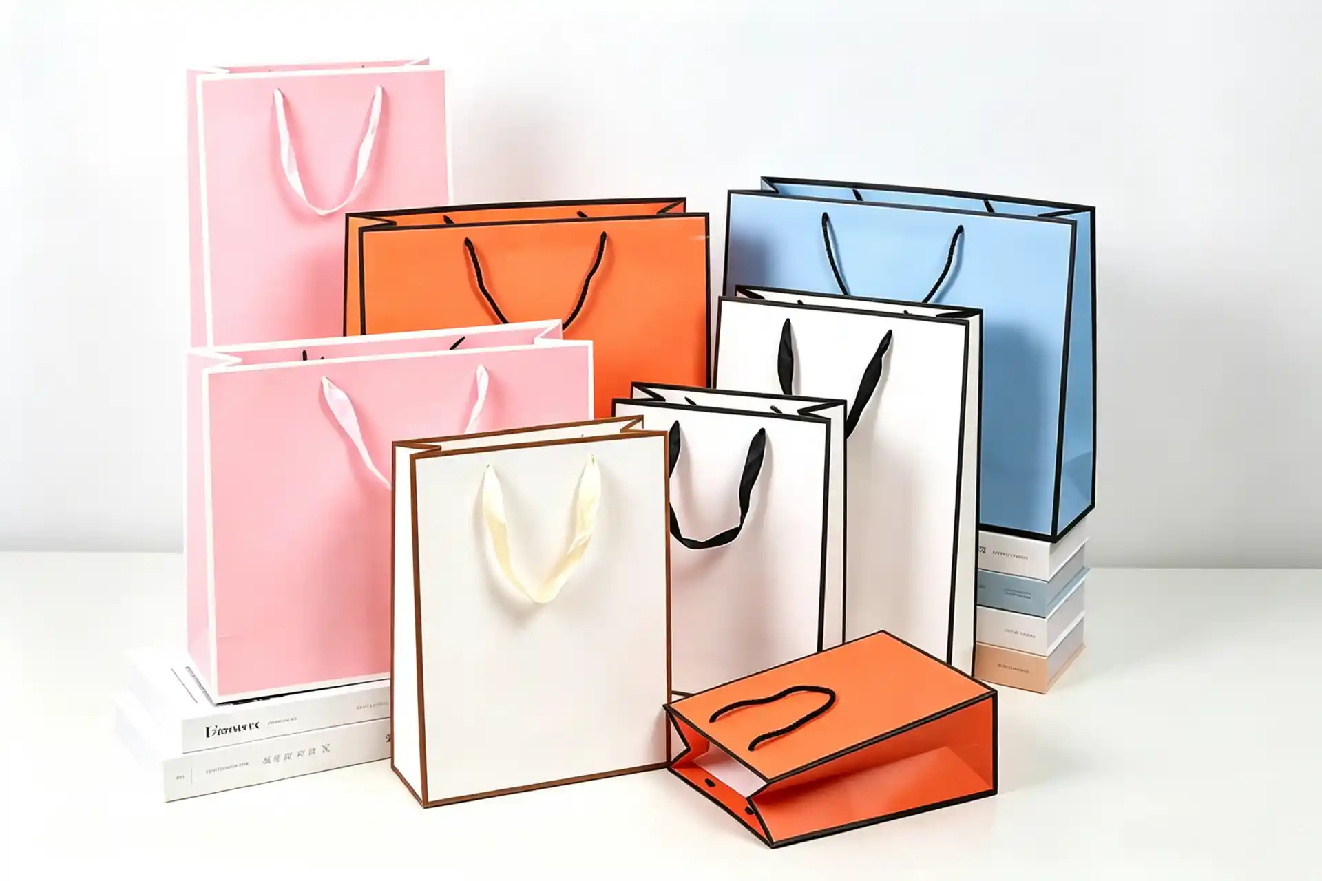 Custom printed coated paper shopping bag with handles