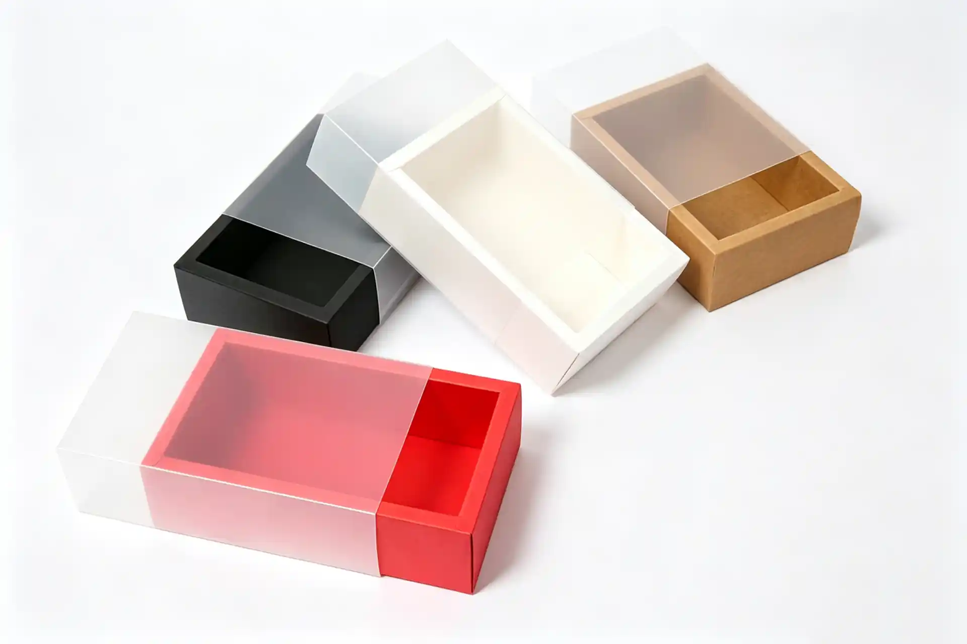 Paper drawer box with clear sleeve