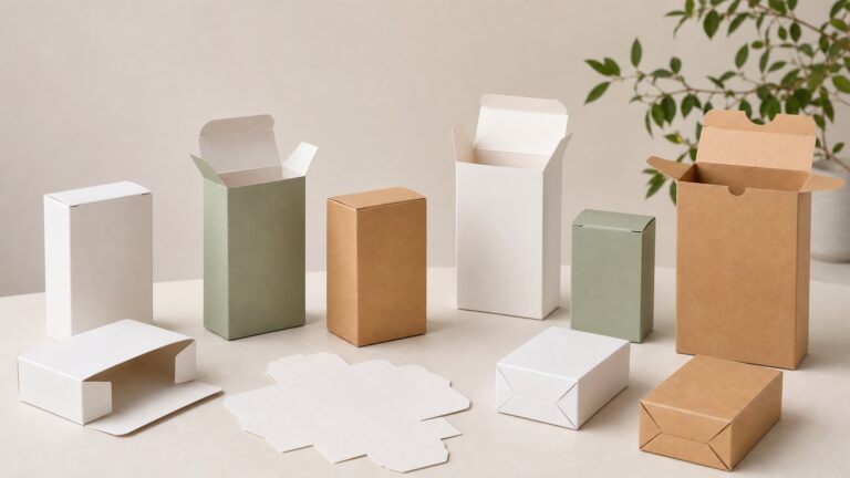 Custom foldable paperboard cartons in tuck-end and auto-bottom styles