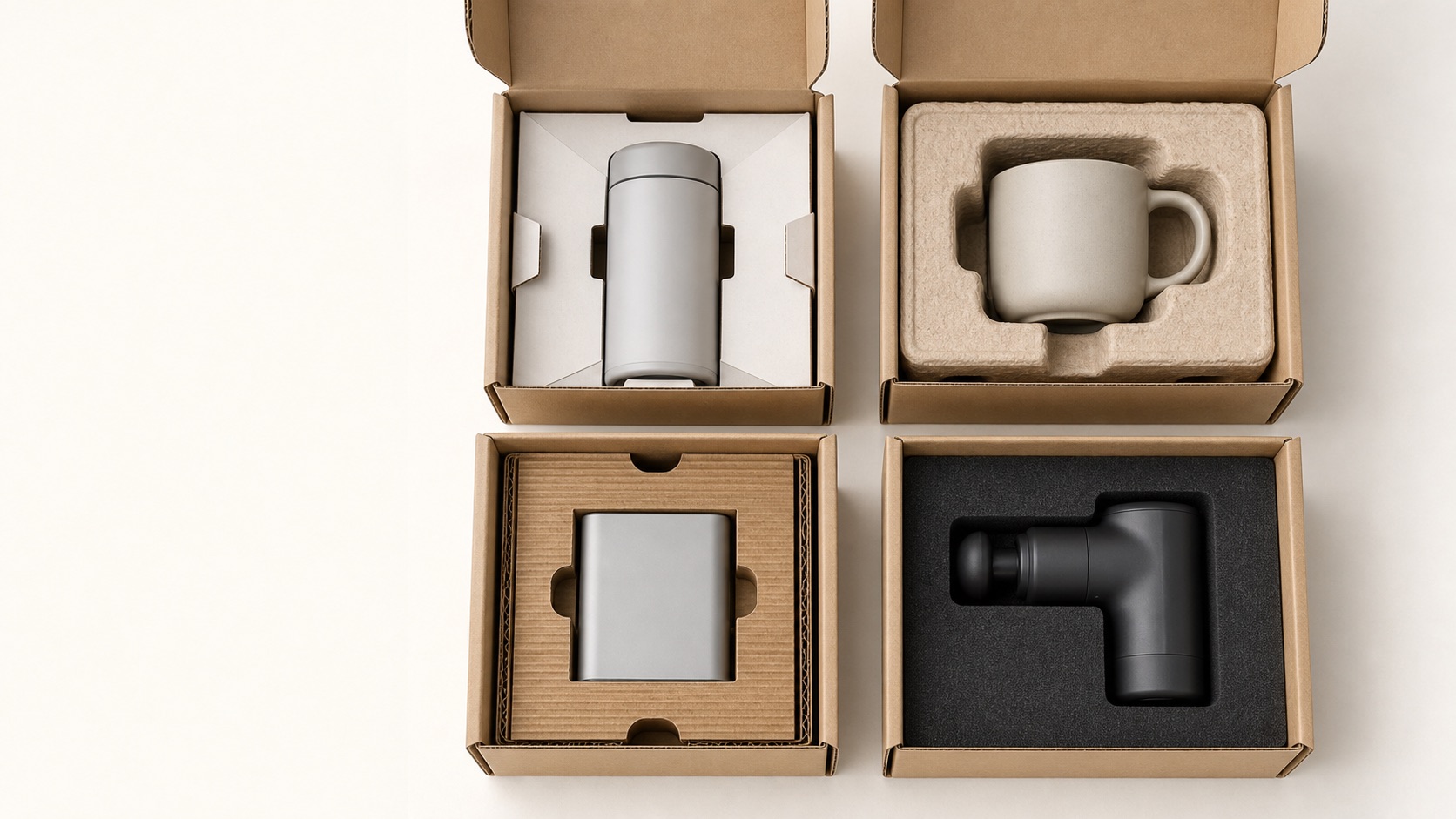 Custom packaging inserts in paperboard, molded pulp, corrugated and foam