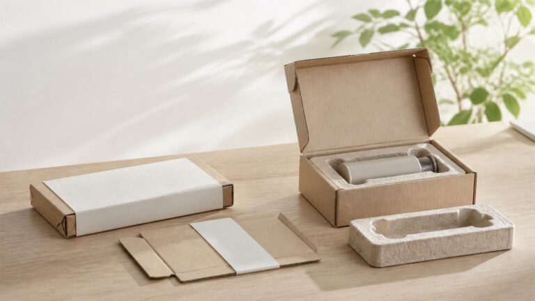 Sustainable custom packaging with kraft board, molded pulp and paper sleeve