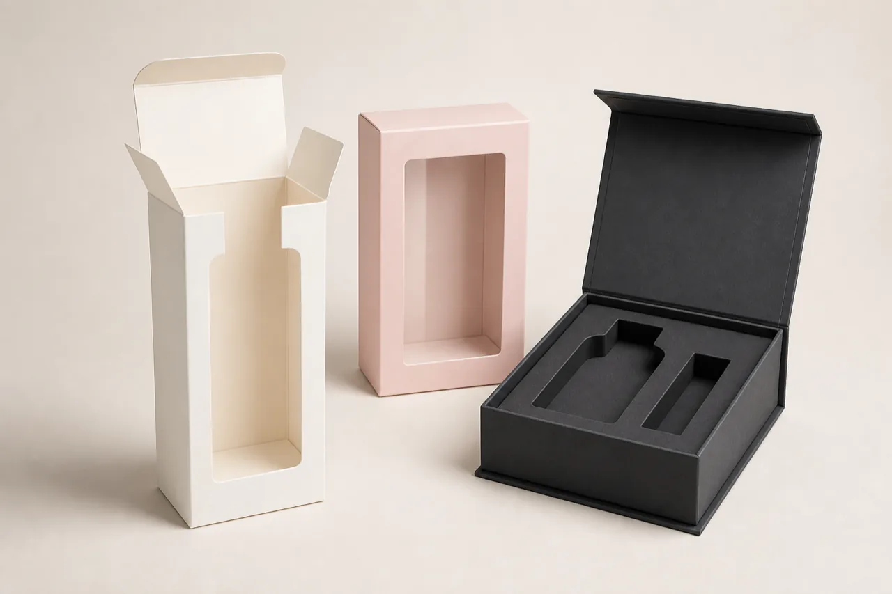 Custom folding, window and rigid cosmetic packaging boxes