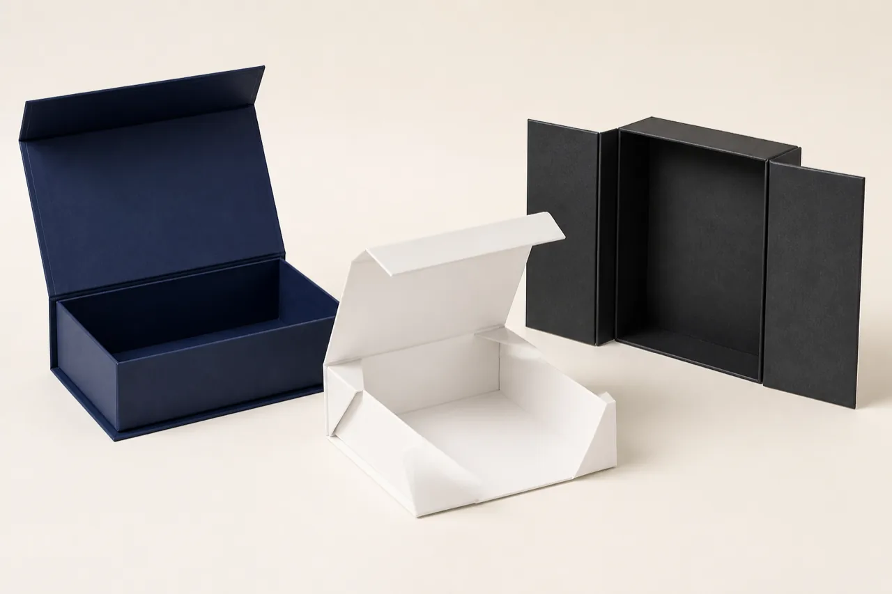 Custom rigid, collapsible and double-door magnetic closure boxes