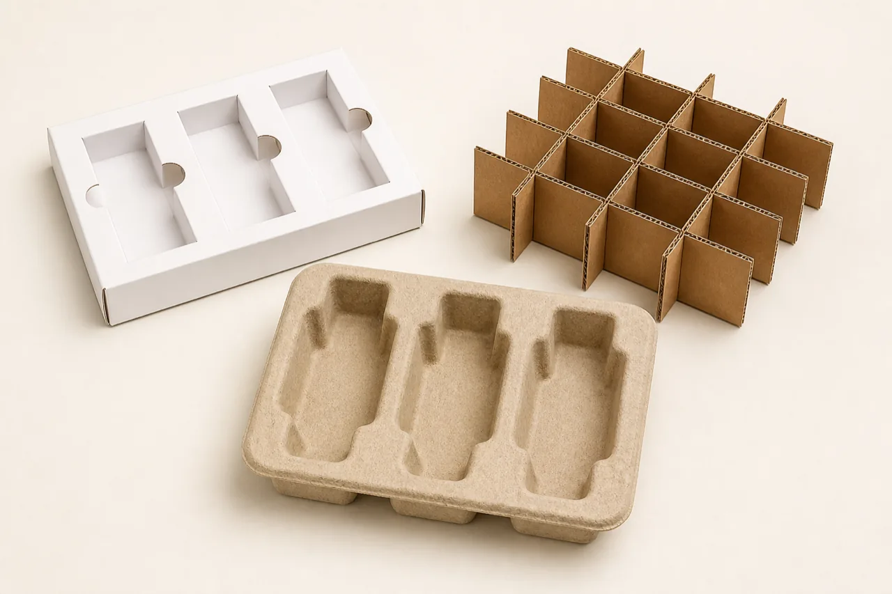 Custom paperboard, corrugated and molded pulp packaging inserts
