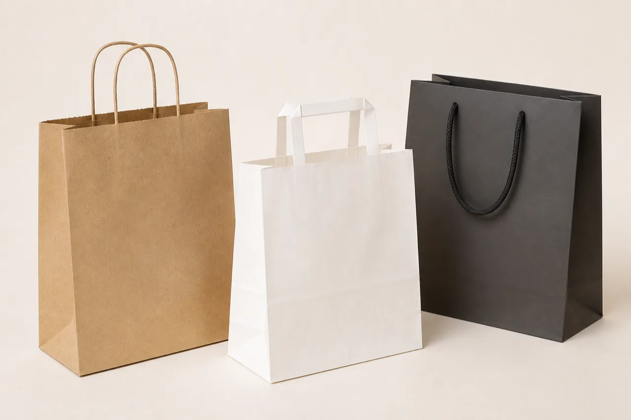 Custom kraft, white and coated paper shopping bags