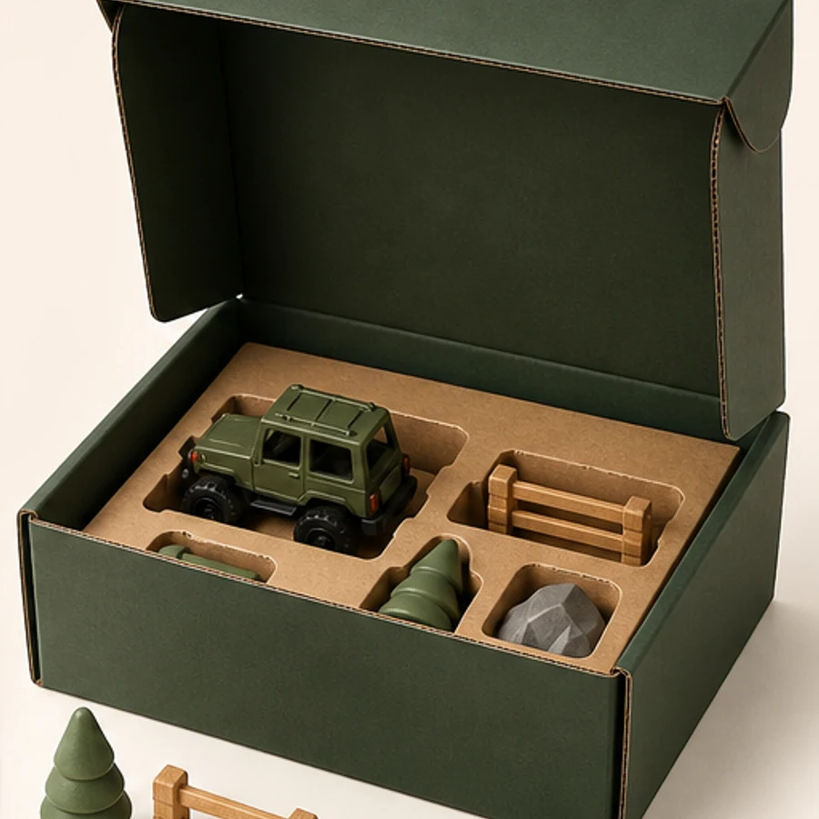 Corrugated toy set box for larger sets and ecommerce