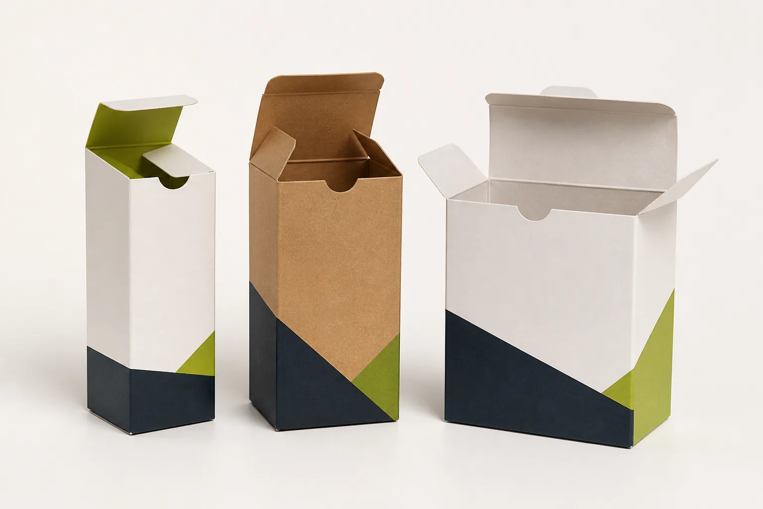 Custom straight tuck, reverse tuck and auto-bottom paperboard boxes