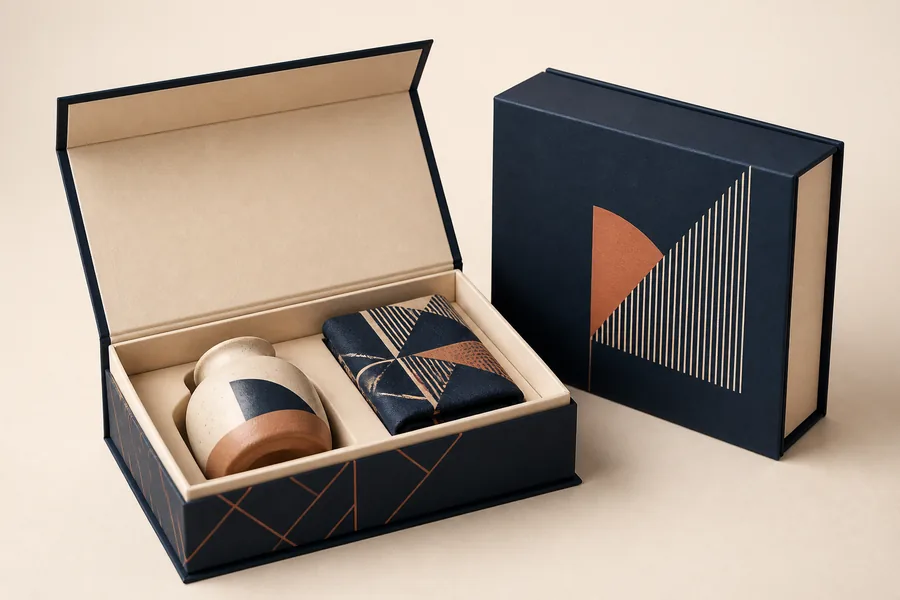 Cultural souvenir gift box with ceramic and textile keepsakes