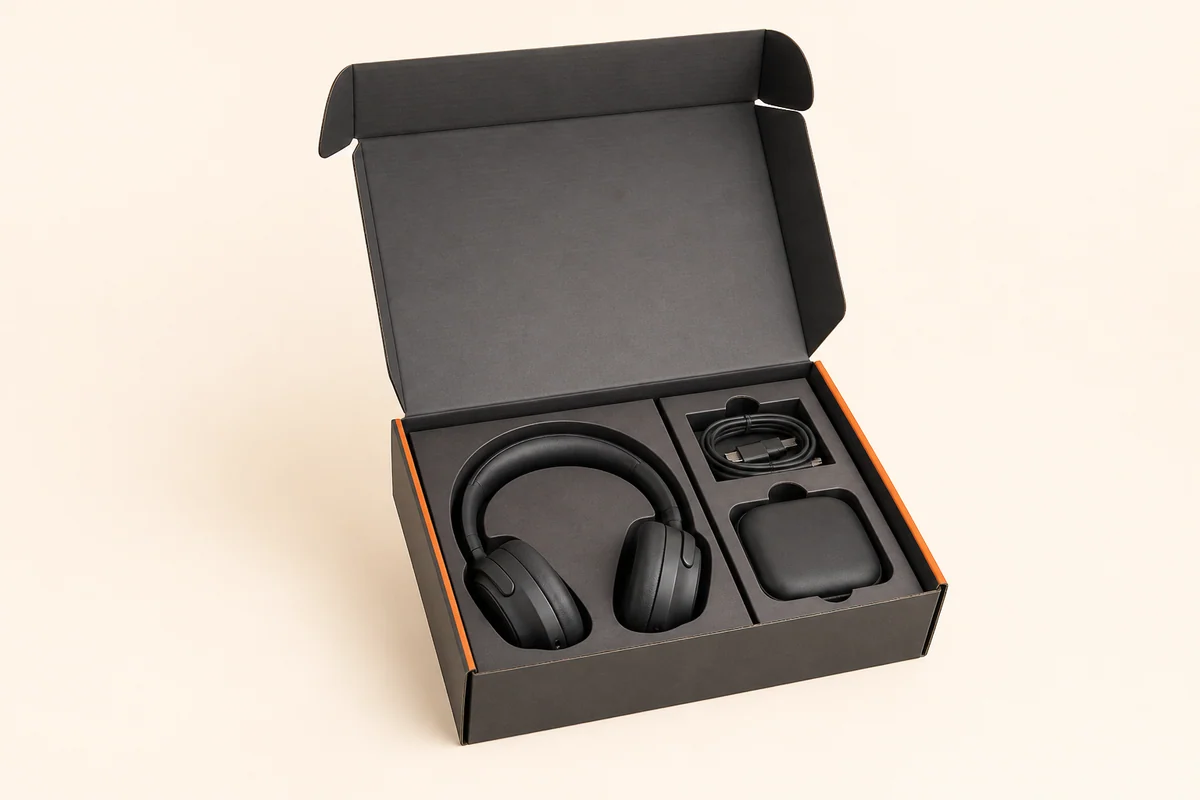 Corrugated electronics mailer for headphones and accessory kits