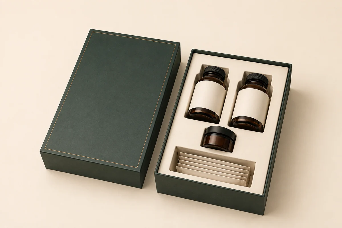 Rigid wellness presentation box for launches and premium multi-sku kits