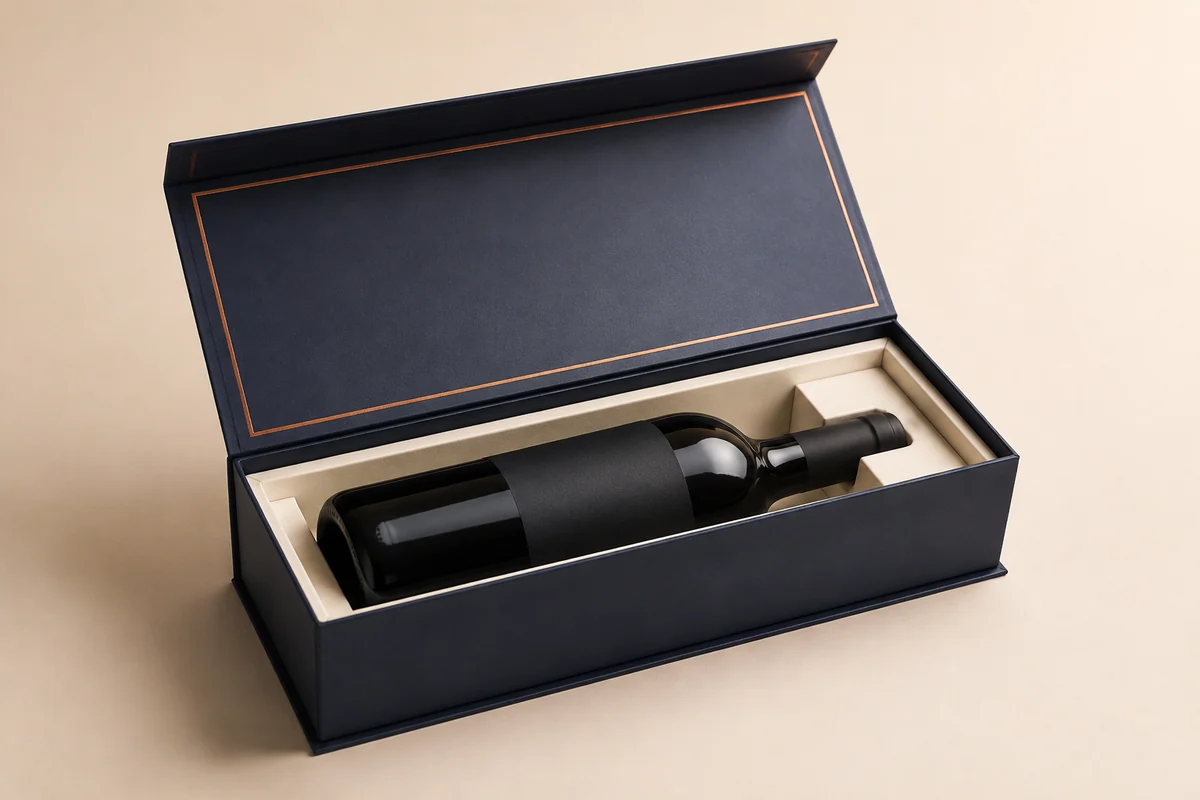 Rigid wine presentation box for single-bottle gifts and launches