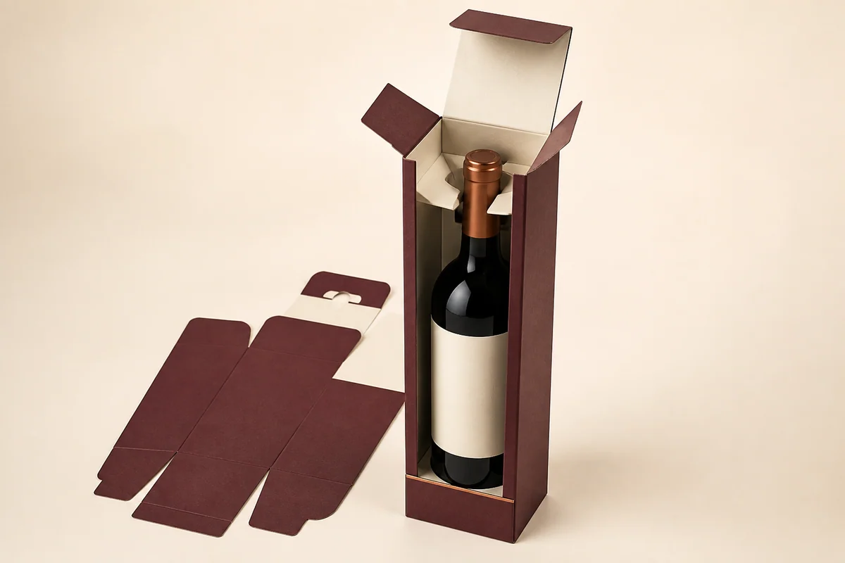 Folding wine bottle carton for retail bottles and efficient storage
